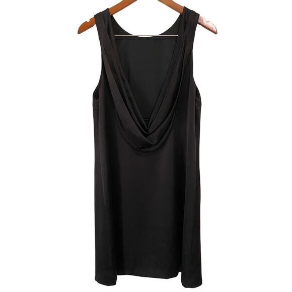 Alice + Olivia Lita Cowl Back Mini Dress Large Black Satin Draped Open Back Chic - Picture 5 of 16